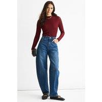 Gini London Women's Blue Mid Rise Barrel Leg Jeans | Size: 16