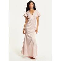 Liquorish Women's Short Sleeve Light Pink Maxi Dress in Nude | Size: 12
