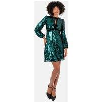 Lovedrobe Women's Fully Embellished Velvet Bow Detail Mini Dress in Green | Size: 22