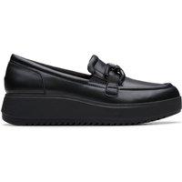 Clarks Women's Zylah Top Black Leather Loafers, Slip Ons | Size: 7-Standard Fit