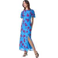 Roman Women's Floral Tiered Sleeve Chiffon Maxi Dress in Blue | Size: 12