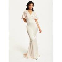 Liquorish Women's Short Sleeve Light Champagne Maxi Dress in Beige | Size: 12