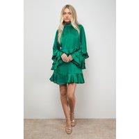 Oasis Women's Layered Ruffle Sleeve Bow Back Mini Dress in Forest | Size: 12