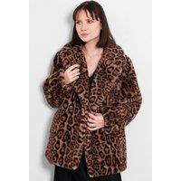 Sarta Women's Faux Fur Coat Leopard Print Jacket in Brown | Size: Large