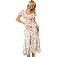 Roman Women's Petite Floral Tiered Dress in Ivory | Size: 14