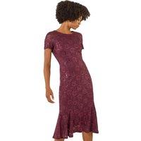 Roman Women's Leaf Lace Sequin Midi Dress in Burgundy | Size: 16