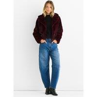 Gini London Women's Plum Crushed Look Faux Fur Cropped Jacket | Size: Medium/Large