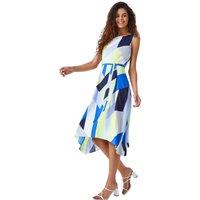 Roman Women's Geo Print Asymmetric Fit & Flare Dress in Blue | Size: 20