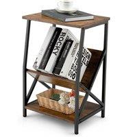 Costway Record Holder Shelf 3-Tier Record Player Stand w/ Magazine Holder in Brown