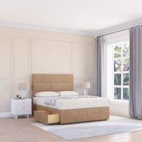 Sloomy Texas Divan Bed Base 4 Drawers & 26 Struts Headboard in Light Beige | Size: Small Double