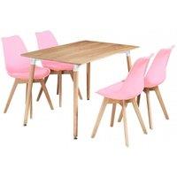 Life Interiors 5PCs Dining Set - a Halo Dining Table & Set of 4 Lorenzo Tulip chairs with Padded Seat in Pink