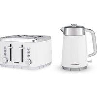 Geepas Arcus Kettle & Toaster Set 1.7L 3000W Electric Kettle & 4 Slice Toaster in White