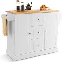 Costway Kitchen Island Storage Trolley Rolling Cart Cupboard 3 Deep Drawers 2 Doors in White