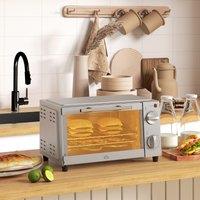 HOMCOM Mini Oven 9L Countertop Electric Grill w/ Temp Timer Control 750W in Silver