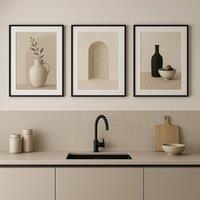 Mafett Set of 3 Canvas Wall Art Print Neutral Beige Arch | Size: W18 x H24