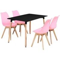 Life Interiors 5PCs Dining Set - a Halo Dining Table & Set of 4 Lorenzo Tulip chairs with Padded Seat in Pink