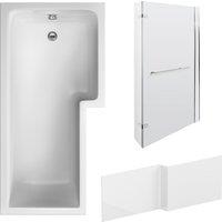 Balterley L Shape 1700x850 Bath with Panel & Chrome Return Screen with Rail RH in White
