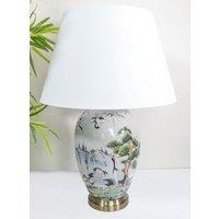 Downton Interiors Grey Crane Ceramic Table Lamp with Plain Shade | Size: Large