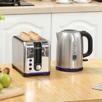 HOMCOM 1.7L 3000W Rapid Boil Jug Kettle & 2-Slice Toaster Set in Silver