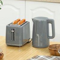 HOMCOM 1.5L 3000W Fast Boil Electric Kettle & 2 Slice Toaster Set in Grey | Size: 2 Pack