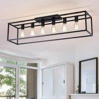 Garwarm 6 Light Iron Cage Flush Mount, Black Chandelier