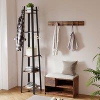 HOMCOM Industrial Coat Stand with 4 Storage Shelves & 8 Hooks in Brown