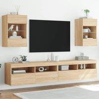 Berkfield Home TV Wall Cabinets with LED Lights 2 pcs Sonoma Oak 40x30x60.5 cm in Brown