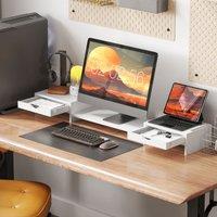 HOMCOM Dual Monitor Stand Riser with Adjustable Length & Angle in White