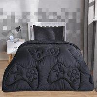 OHS Gaming Duvet Coverless Quilted 7.5 TOG Pillowcase Set Embossed in Black | Size: Double