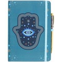 Something Different Hand of Hamsa Crystal Chips A5 Notebook with Pen in Light Blue