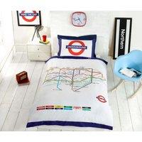 Rapport Home London Underground Polycotton Duvet Cover Set With Pillowcase in White | Size: Double