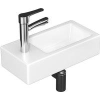 Dprodo Small Wall Mount Wash Hand Basin Rectangle, Left Hand in White | Size: 400mm x 830mm