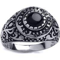 Jewelco London Men's Silver Black Onyx Carved Cabochon Signet Ring | Size: V