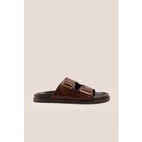 Oswin Hyde Men's Jude Twin Buckle Strap Sandals in Brown | Size: 9