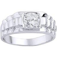 Jewelco London Men's Mens Silver CZ Watch Strap Solitaire Signet Ring in White | Size: Small