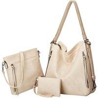 Kitise Women's Multifunctional 3-Piece Set Tote/Backpack Shoulder Handbag With Purse Bag in White