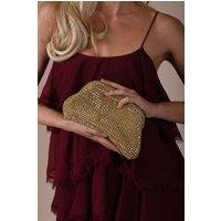SVNX Women's Crystal Pouch Clutch Bag in Gold