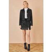 Yumi Women's Black Boucle Sequin Jacket With Pearl Buttons | Size: 16