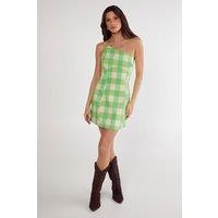 NastyGal Women's Gingham Asymmetric Neck Tailored Dress in Apple Green | Size: 16