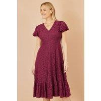 Yumi Women's Burgundy Lace Midi Skater Dress | Size: 8