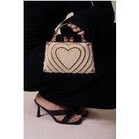SVNX Women's Heart Pearl Clutch Bag In Gold