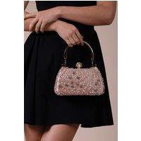 SVNX Women's Floral Beaded Clutch Bag In Champagne in Nude