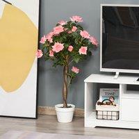 OUTSUNNY 90cm Artificial Rose Tree Fake Decorative Plant 21 Flowers Pot in Pink