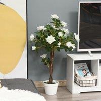 OUTSUNNY 90cm Artificial Rose Tree Fake Decorative Plant 21 Flowers Pot in White