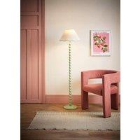 ValueLights Bobbins Sage Green Floor Lamp with Tapered Natural Linen Scallop Shade in Pale Green
