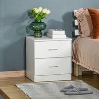 HOMCOM Bedside Table with 2 Drawers Nightstand Cabinet Drawers Storage in White