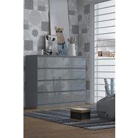 FWStyle Stora Grey Gloss 8 Drawer Chest Of Drawers Deep Drawer Design