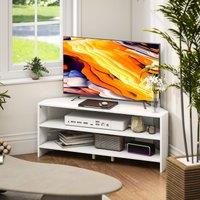 HOMCOM Corner TV Stand, TV Unit with Open Shelves for 47 Inch TV in White