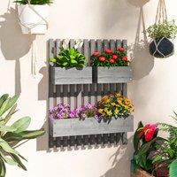 OUTSUNNY Wooden Garden Planters with Trellis Wall-mounted Raised Garden Bed in Grey