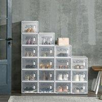 HOMCOM 18PCS Stackable Shoe Box Clear Plastic Shoe Storage Box for UK or EU
